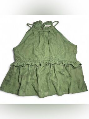 Mi Ami Olive Green Ruffled Halter Peplum/Babydoll Top